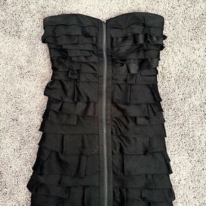 BCBGMaxAzria Black Strapless Ruffle Dress